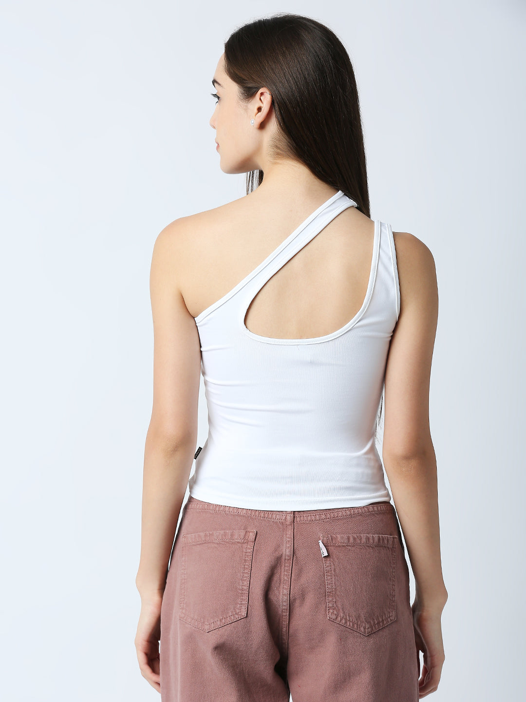 Disrupt Women White One-Shoulder Cut-Out Square Neck Slim Crop Top
