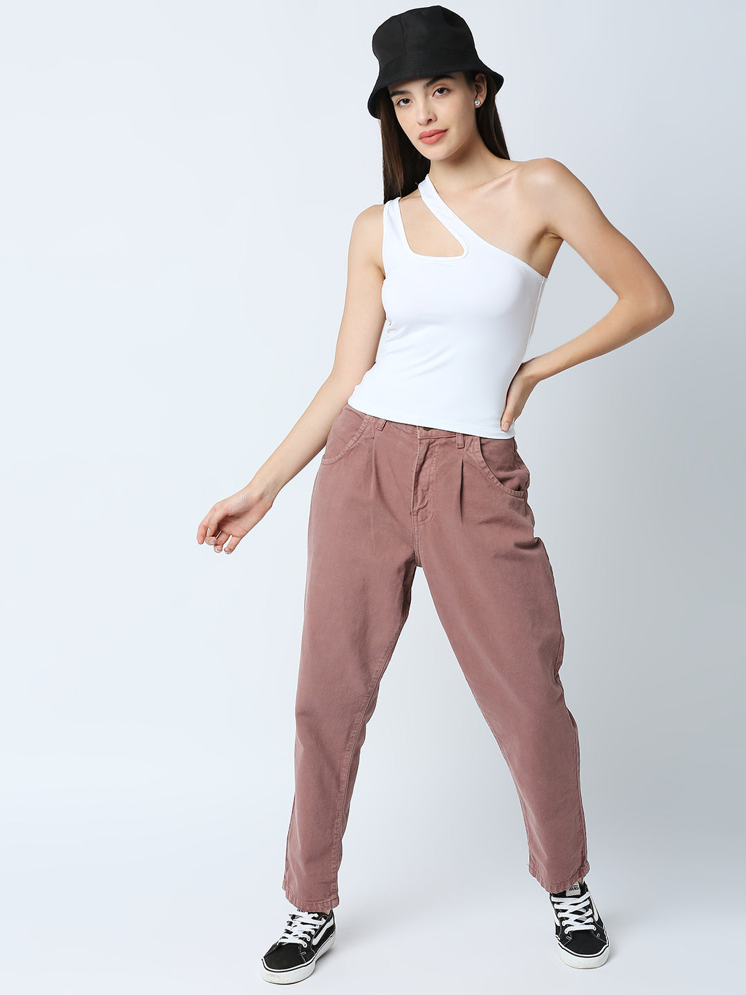 Disrupt Women White One-Shoulder Cut-Out Square Neck Slim Crop Top