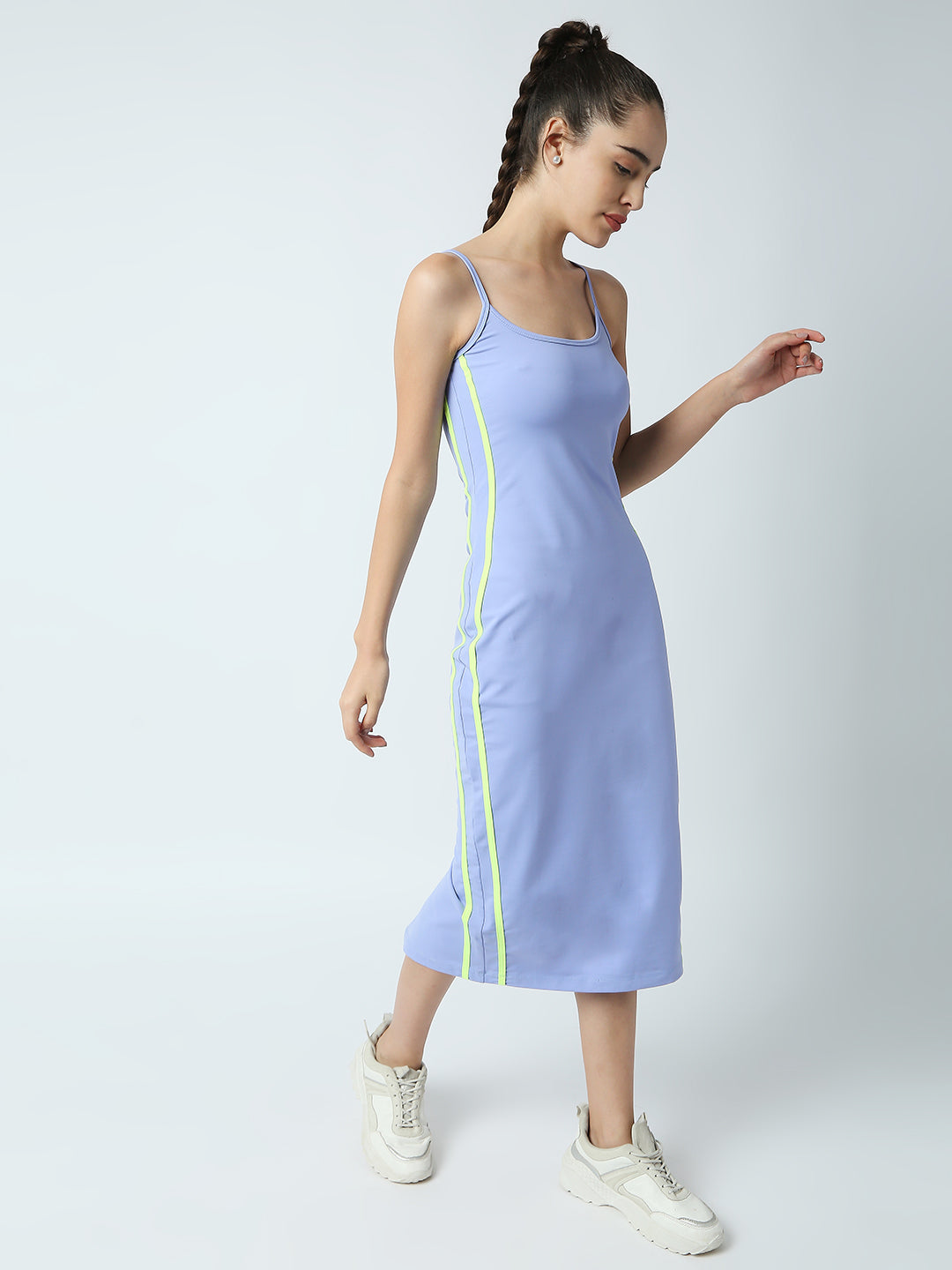 Disrupt Women Blue Strappy Midi Dress With Contrast Side Piping