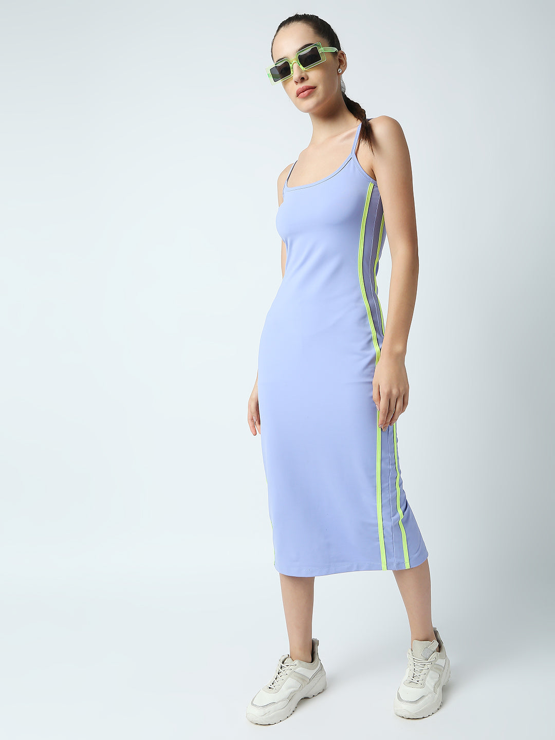 Disrupt Women Blue Strappy Midi Dress With Contrast Side Piping