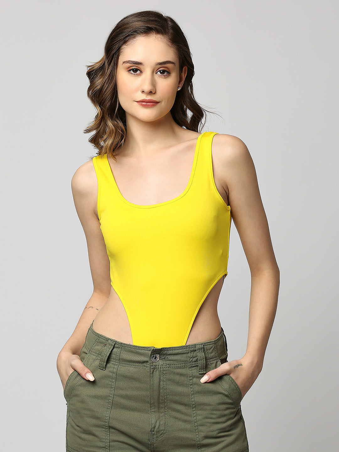 Disrupt Women Casual Solid Bodysuit (Yellow)