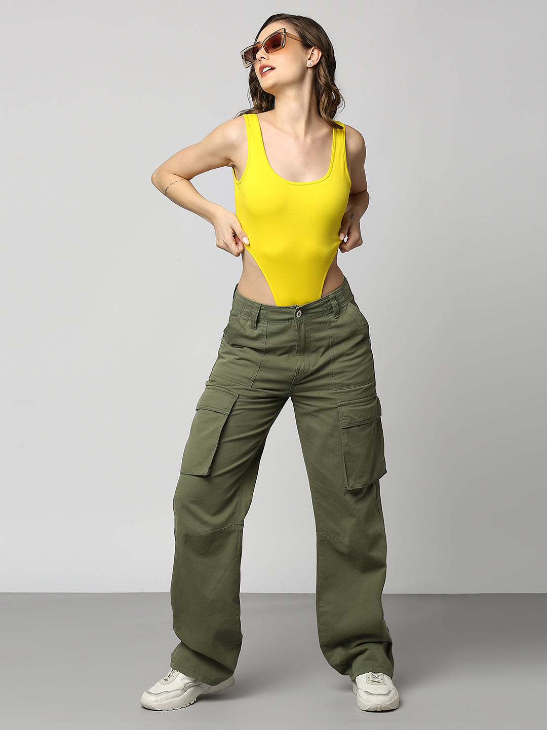 Disrupt Women Casual Solid Bodysuit (Yellow)