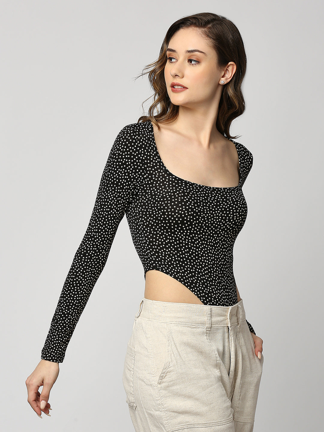 Disrupt Women Polka Dots Printed Bodysuit (Black)