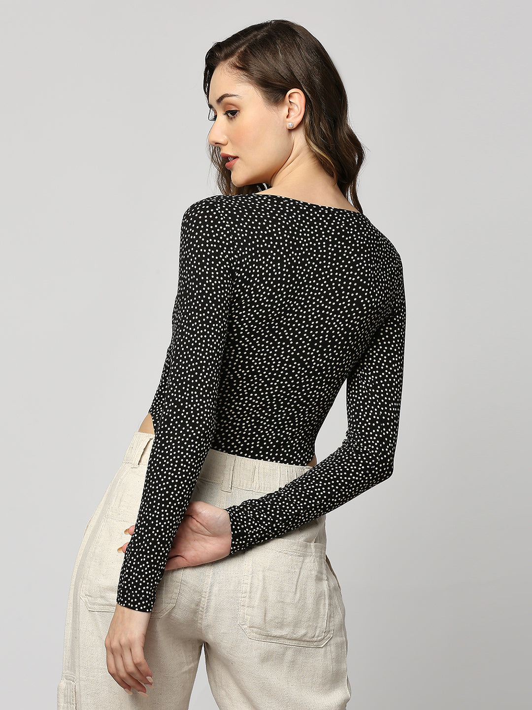 Disrupt Women Polka Dots Printed Bodysuit (Black)