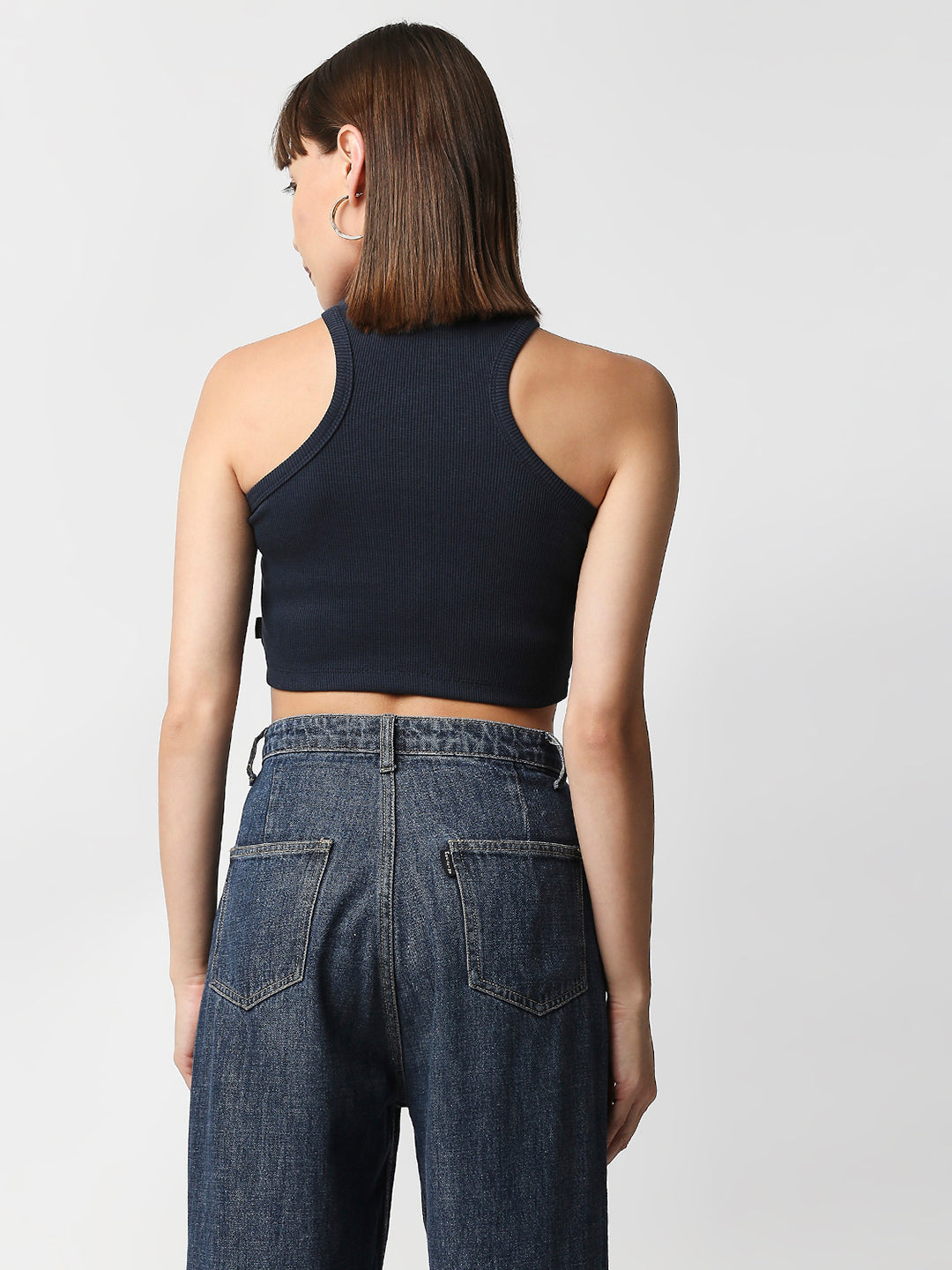Disrupt Women Sleeveless Navy Ribbed Crop Top