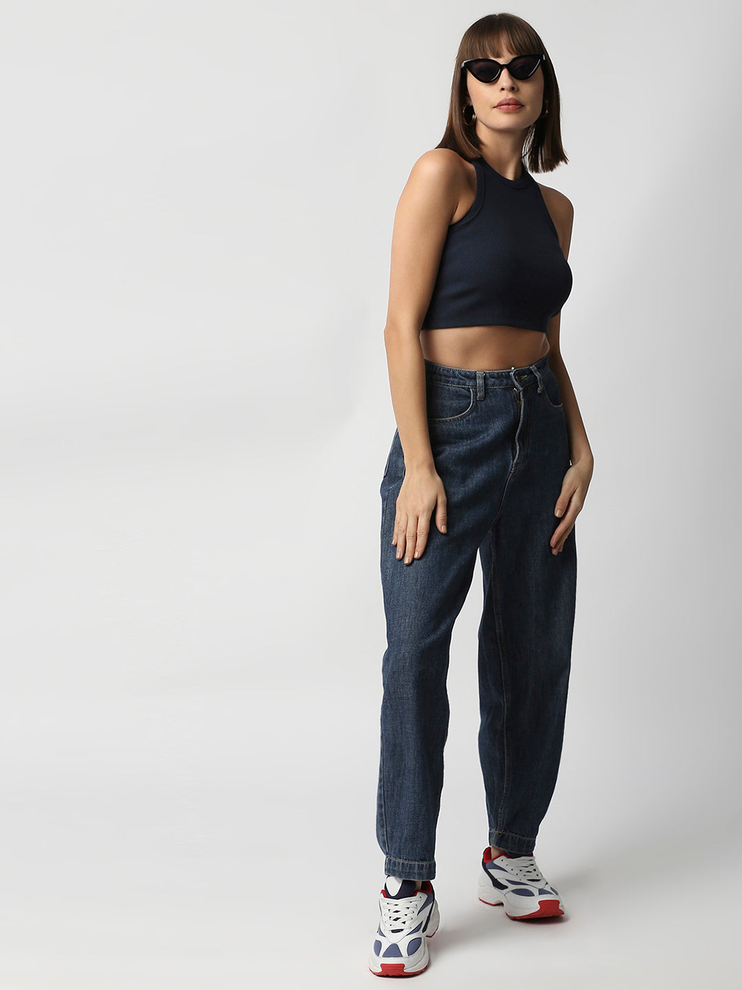 Disrupt Women Sleeveless Navy Ribbed Crop Top