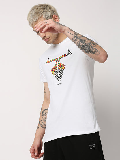 Disrupt Mens White Half Sleeve Cheks Logo Printed T-shirt