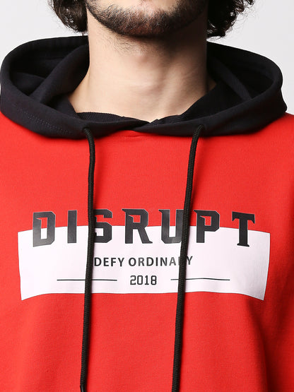 Disrupt Mens Red Typographic Hoodie