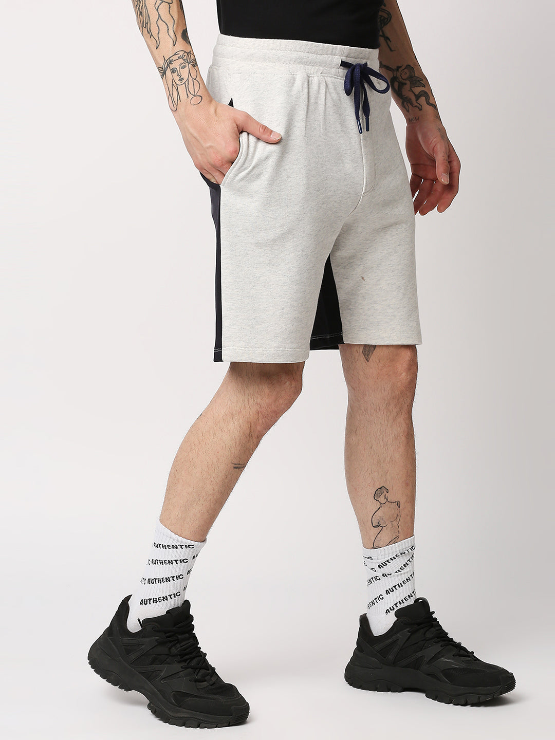 Disrupt Mens Off-white Colorblock Graphic Print Shorts