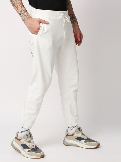 Disrupt Mens White Cut-Sew Printed Self-Design Comfort Fit Jogger