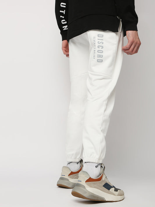 Disrupt Mens White Cut-Sew Printed Self-Design Comfort Fit Jogger