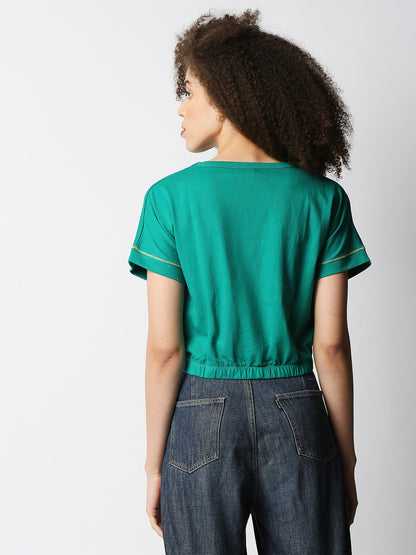 Disrupt Women Extended Shoulder Green Cropped Graphic T-shirt