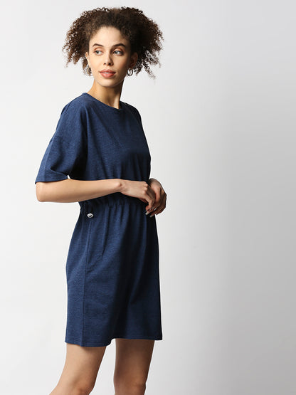 Disrupt Women's Toggle Waist Blue Jacquard Dress With Print