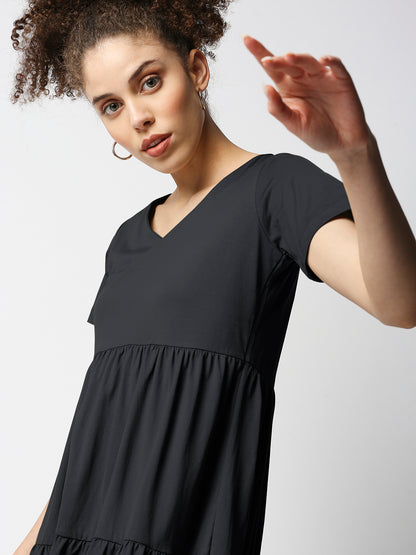 Disrupt Women's Black Tiered V-neck T-shirt Dress