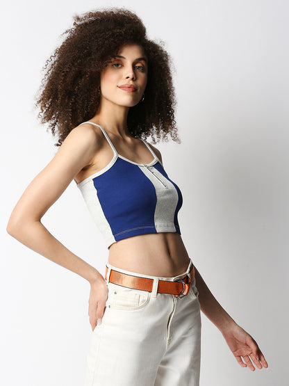 Disrupt Women's Royal Blue Colorblock Crop Top In Rib (Without Padding)