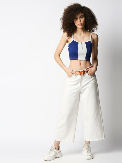 Disrupt Women's Royal Blue Colorblock Crop Top In Rib (Without Padding)