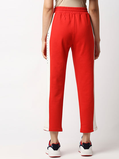 Disrupt Women Red Side Pannel Tapered Ankle Length Trackpants