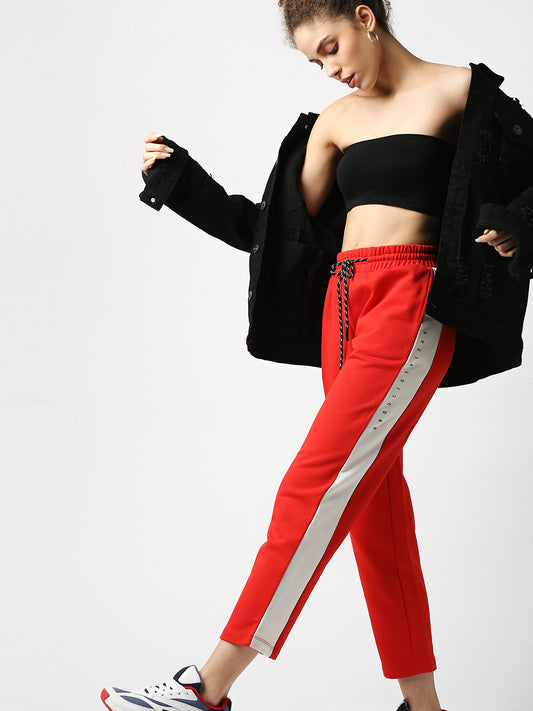 Disrupt Women Red Side Pannel Tapered Ankle Length Trackpants