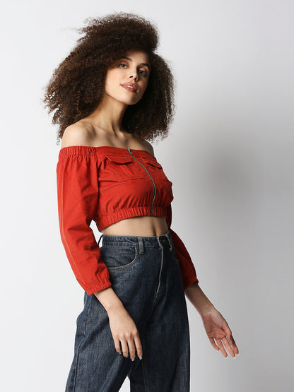 Disrupt Women's Rust Corduroy Off-Shoulder Top