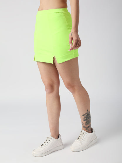 Disrupt Women Green Slim Fit Mini Skirt With Front Slits