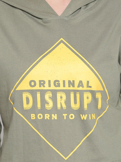 Disrupt Light Olive Full Sleeve Cotton Hoodie Tshirt