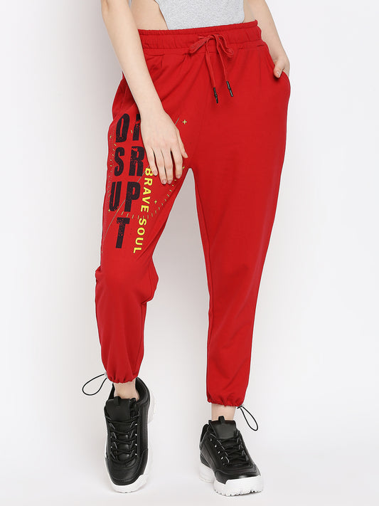 Disrupt Red Graphic Print Regular Fit Joggers For Women