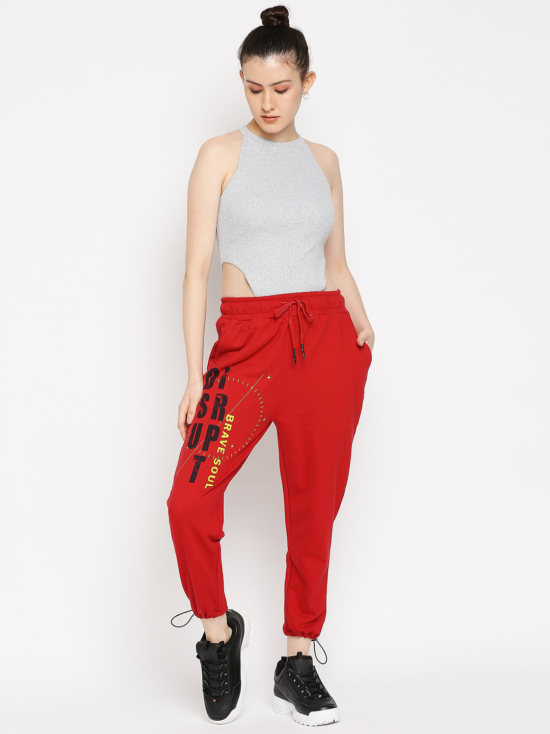 Disrupt Red Graphic Print Regular Fit Joggers For Women