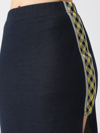Disrupt Women Navy Side Slit Long Skirt With Checks Detailing