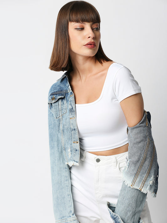 Disrupt Women White Box Neck Slim Fit Smart Crop Top