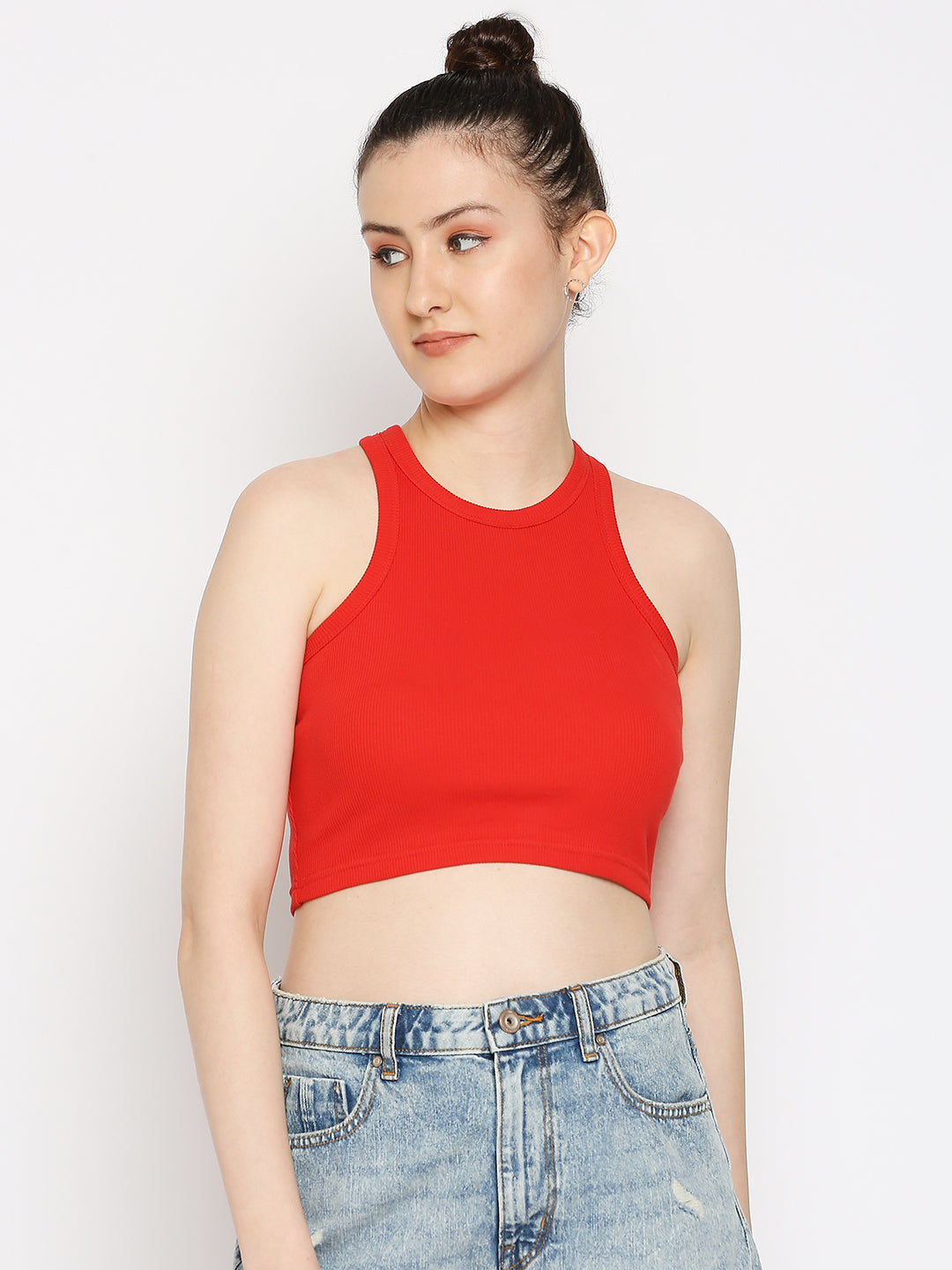 Disrupt Women Sleeveless Red Ribbed Crop Top