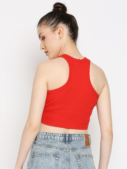 Disrupt Women Sleeveless Red Ribbed Crop Top