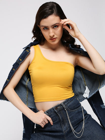 Disrupt One Shoulder Slim Fit Yellow Top