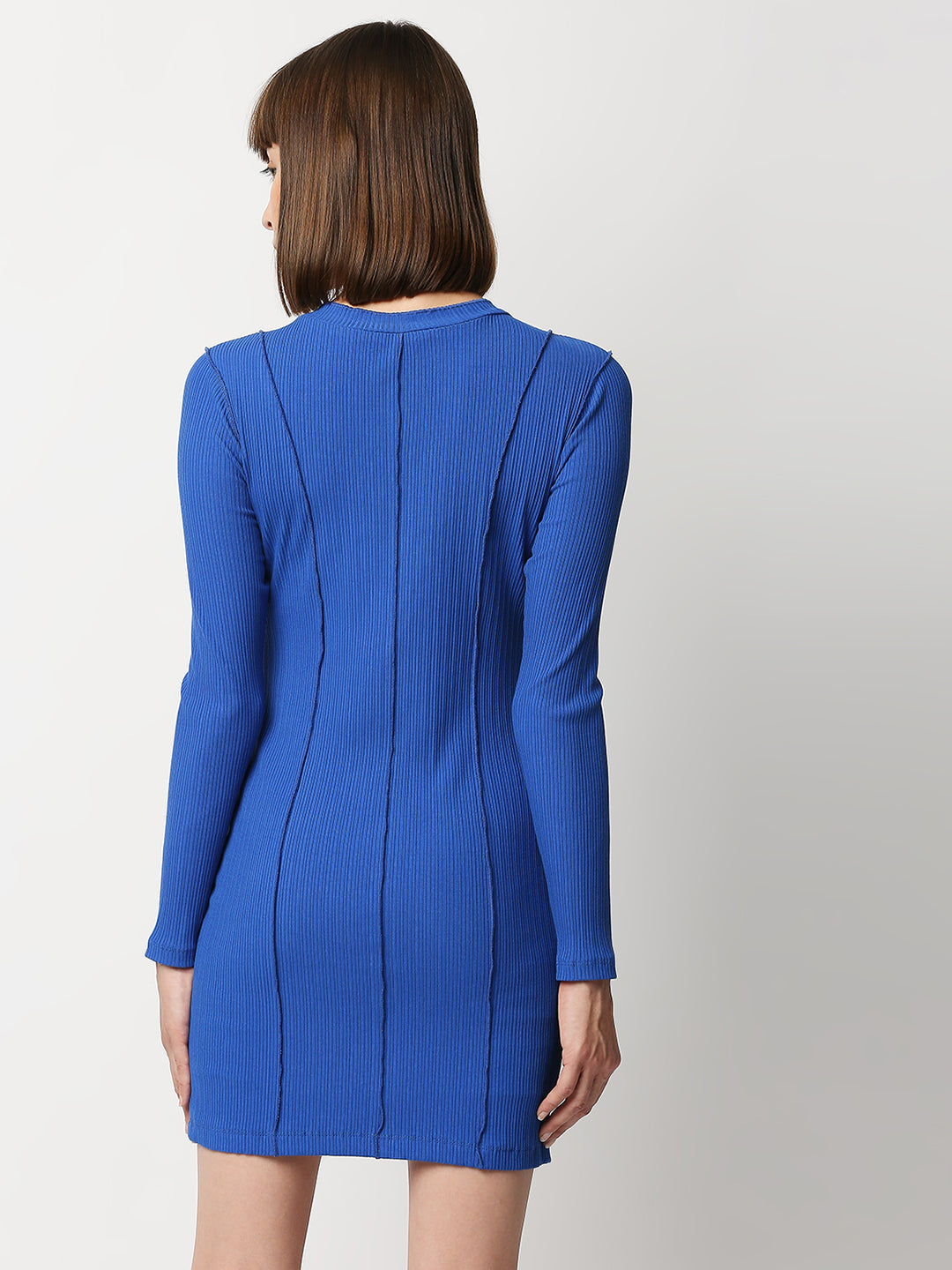 Disrupt Women Slim Fit Royal Blue Pintuck Detail Bodycon Dress