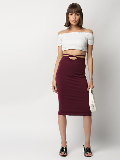 Disrupt Women Wine Tie-up Slim Fit Stretchable Pencil Skirt