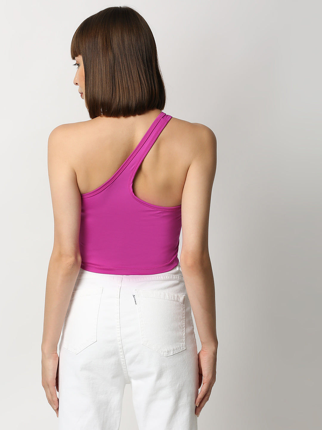 Disrupt Women Purple One Shoulder Slim Fit Crop Top