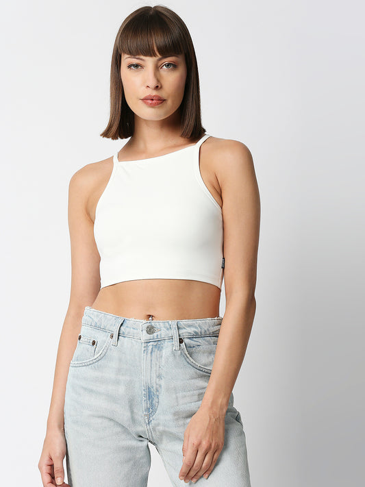 Disrupt Women White Spaghetti Square Neck Slim Crop Top