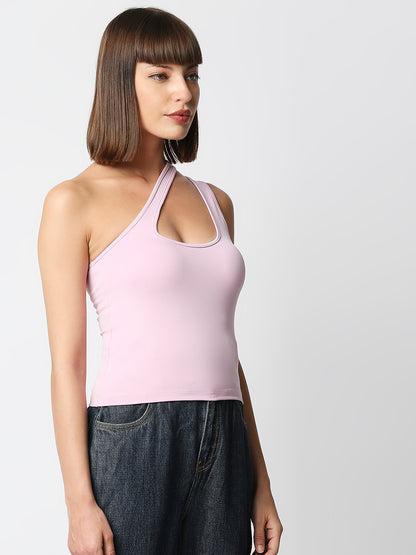 Disrupt Women Pink One-Shoulder Cut-Out Square Neck Slim Crop Top