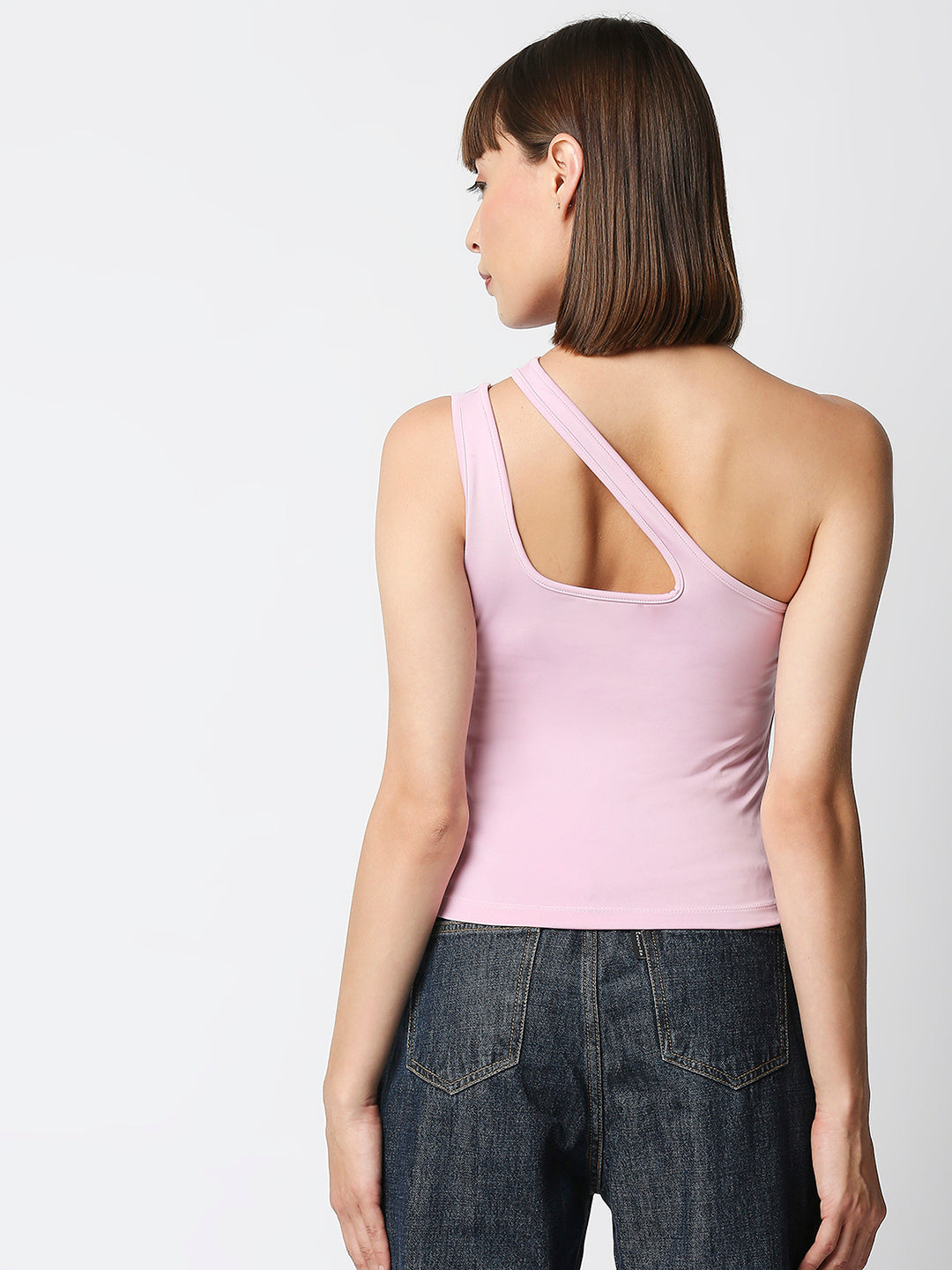 Disrupt Women Pink One-Shoulder Cut-Out Square Neck Slim Crop Top
