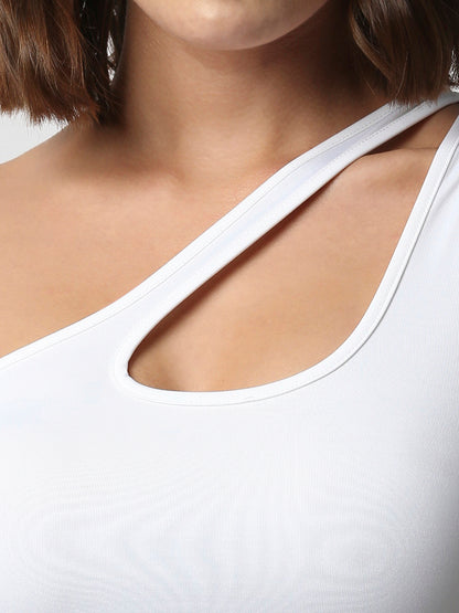 Disrupt Women White Super Crop Cut-Out Shoulder Slim Fit Crop Top