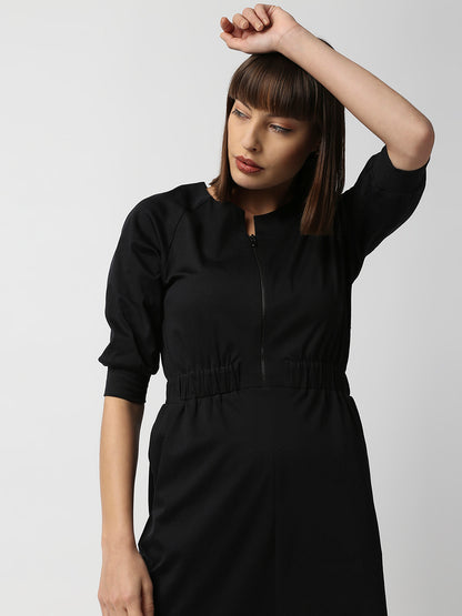 Disrupt Women Black Regular Fit Front Zipper Dress