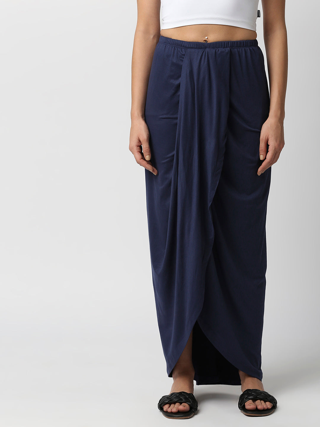 Navy blue draped skirt best sale