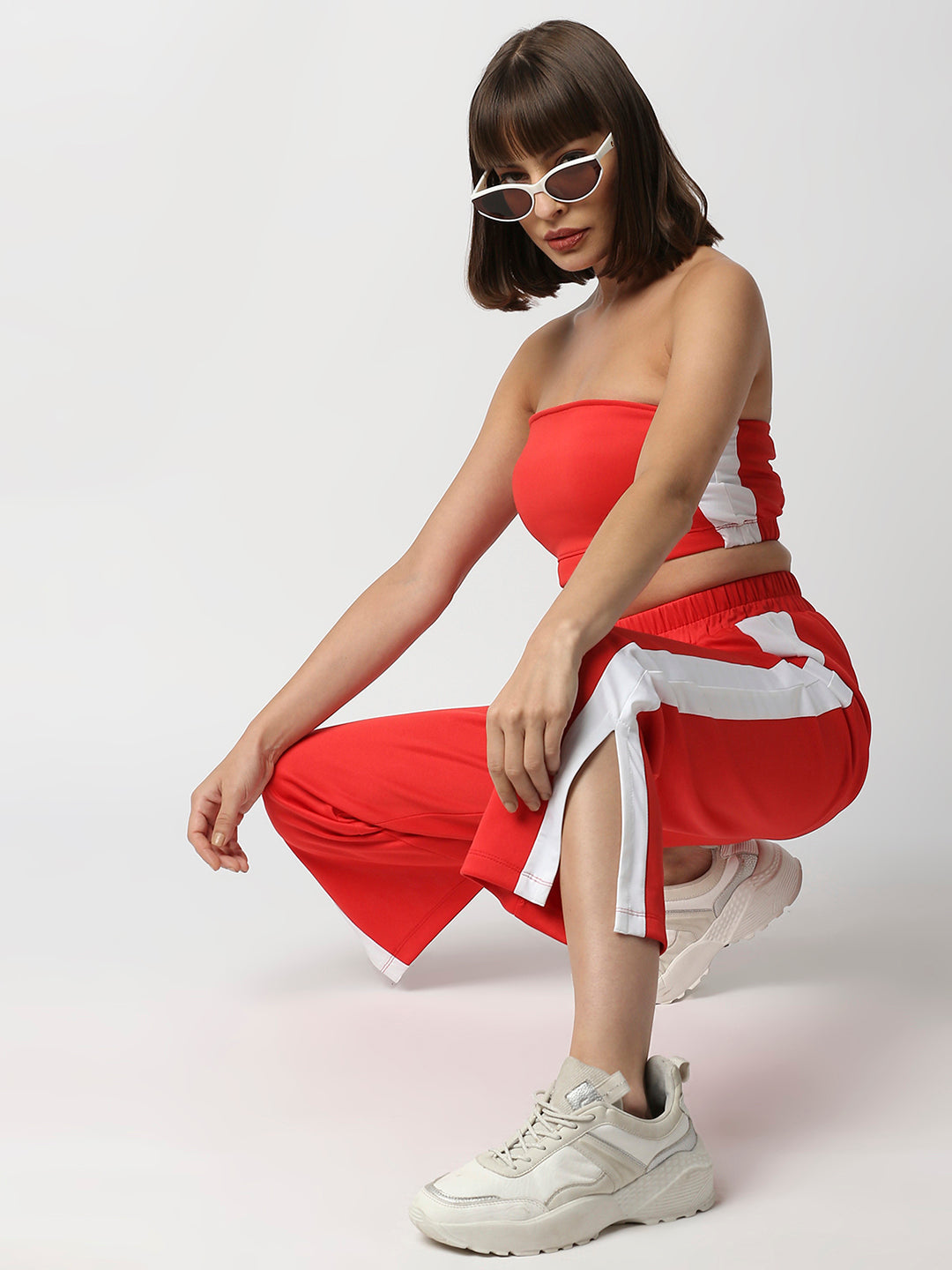 Disrupt Women Wide Leg Slit Pants With Tube Top Co-ord set