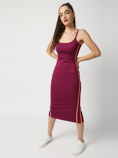 Disrupt Women Wine Strappy Midi Dress With Contrast Side Piping