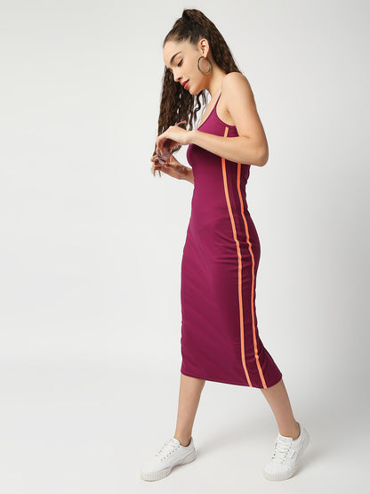 Disrupt Women Wine Strappy Midi Dress With Contrast Side Piping