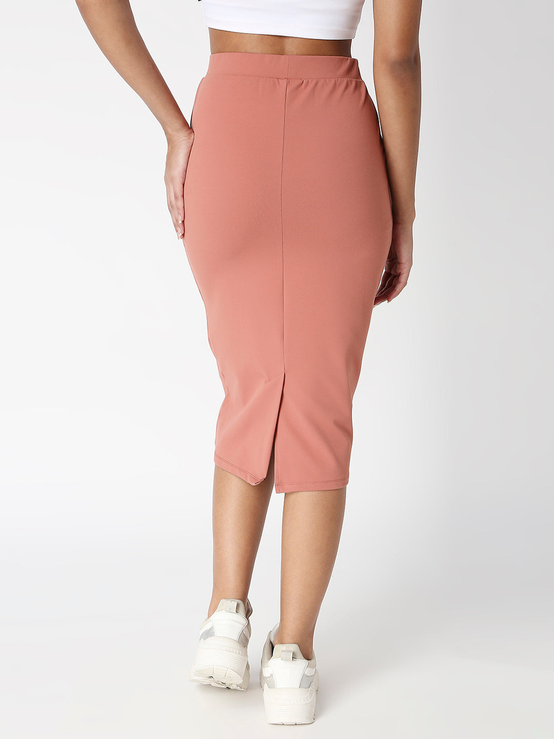 Disrupt Women Peach Back Slit Slim Fit Midi Skirt