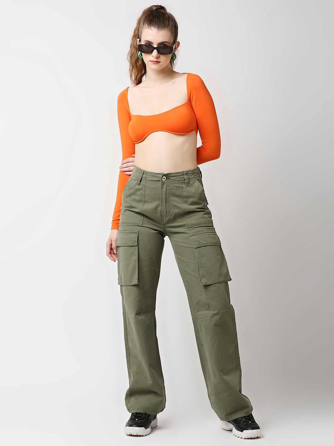 Disrupt Women Orange Wide Square Neck Slim Fit Padded Super Crop Top