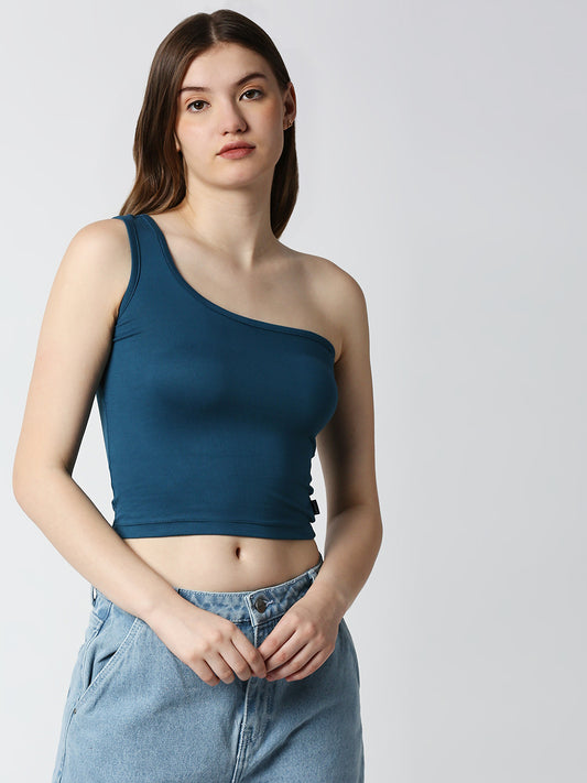 Disrupt One Shoulder Slim Fit Blue Top