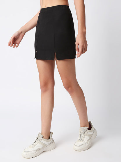 Disrupt Women Black Slim Fit Mini Skirt With Front Slits