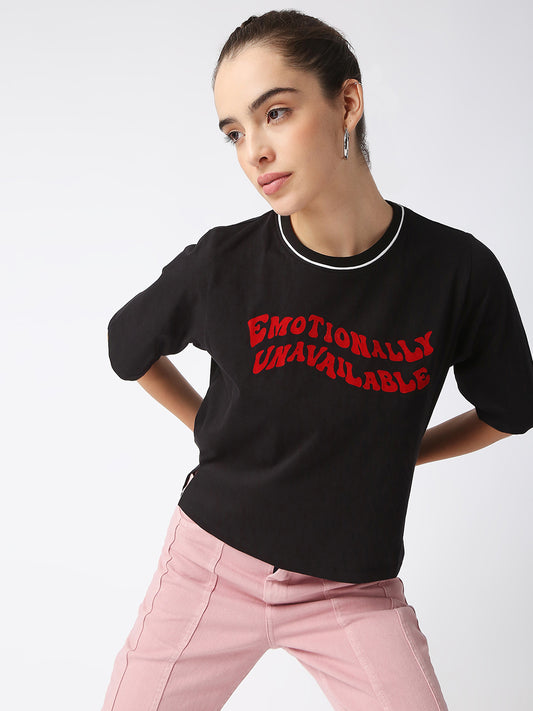 Disrupt Women's Typographic Boxy Black T-shirt