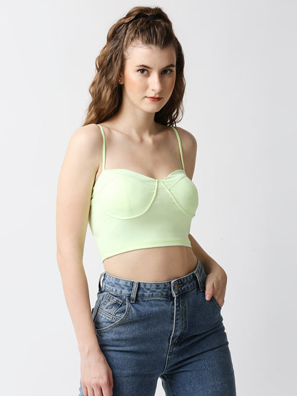 Disrupt Women Neon Green Slim Fit Crop Bustier With Cups